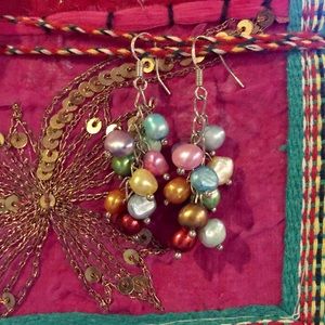 Color Freshwater Pearl Sterling Earrings NWOT